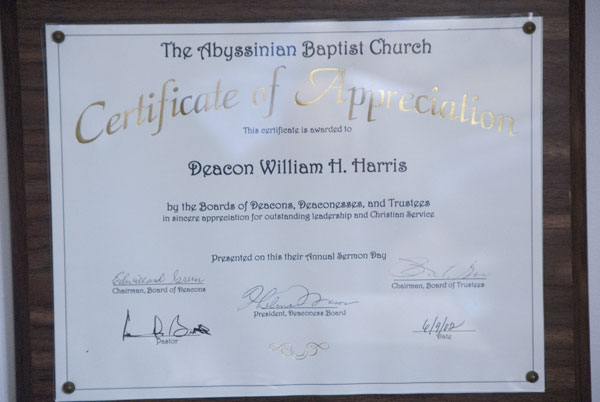 2002 — Certificate of Appreciation — Deacon William H. Harris